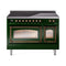 ILVE Nostalgie II Noblesse 48-Inch 5.02 Cu. Ft. Dual Oven Induction Range with 6 Elements and Triple Glass Door in Emerald Green with Burnished Bronze Trim (UNI486NMPEGB)