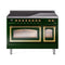 ILVE Nostalgie II Noblesse 48-Inch 5.02 Cu. Ft. Dual Oven Induction Range with 6 Elements and Triple Glass Door in Emerald Green with Brass Trim (UNI486NMPEGG)