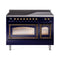 ILVE Nostalgie II Noblesse 48-Inch 5.02 Cu. Ft. Dual Oven Induction Range with 6 Elements and Triple Glass Door in Midnight Blue with Burnished Bronze Trim (UNI486NMPMBB)