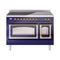 ILVE Nostalgie II Noblesse 48-Inch 5.02 Cu. Ft. Dual Oven Induction Range with 6 Elements and Triple Glass Door in Midnight Blue with Brass Trim (UNI486NMPMBG)