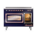 48-inch induction range with triple glass doors, midnight blue, copper trim