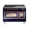 ILVE Nostalgie II Noblesse 48-Inch 5.02 Cu. Ft. Dual Oven Induction Range with 6 Elements and Triple Glass Door in Midnight Blue with Copper Trim (UNI486NMPMBP)