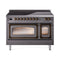 ILVE Nostalgie II Noblesse 48-Inch 5.02 Cu. Ft. Dual Oven Induction Range with 6 Elements and Triple Glass Door in Matte Graphite with Burnished Bronze Trim (UNI486NMPMGB)