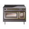 ILVE Nostalgie II Noblesse 48-Inch 5.02 Cu. Ft. Dual Oven Induction Range with 6 Elements and Triple Glass Door in Matte Graphite with Brass Trim (UNI486NMPMGG)