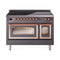 ILVE Nostalgie II Noblesse 48-Inch 5.02 Cu. Ft. Dual Oven Induction Range with 6 Elements and Triple Glass Door in Matte Graphite with Copper Trim (UNI486NMPMGP)
