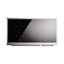 Matte graphite induction cooktop panel with black glass surface and burner indicator lines