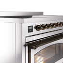 Induction range control panel with bronze knobs and digital display