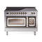ILVE Nostalgie II Noblesse 48-Inch 5.02 Cu. Ft. Dual Oven Induction Range with 6 Elements and Triple Glass Door in Stainless Steel with Burnished Bronze Trim (UNI486NMPSSB)
