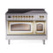 ILVE Nostalgie II Noblesse 48-Inch 5.02 Cu. Ft. Dual Oven Induction Range with 6 Elements and Triple Glass Door in Stainless Steel with Brass Trim (UNI486NMPSSG)
