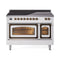 ILVE Nostalgie II Noblesse 48-Inch 5.02 Cu. Ft. Dual Oven Induction Range with 6 Elements and Triple Glass Door in White with Burnished Bronze Trim (UNI486NMPWHB)