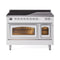 ILVE Nostalgie II Noblesse 48-Inch 5.02 Cu. Ft. Dual Oven Induction Range with 6 Elements and Triple Glass Door in White with Chrome Trim (UNI486NMPWHC)