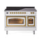 ILVE Nostalgie II Noblesse 48-Inch 5.02 Cu. Ft. Dual Oven Induction Range with 6 Elements and Triple Glass Door in White with Brass Trim (UNI486NMPWHG)