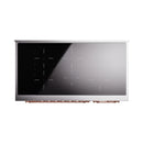 White range drawer front with black glass panel and copper trim handle