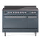 ILVE Professional Plus II 48-Inch 3.5 + 1.52 Cu. Ft. Induction Range with 6 Elements and Solid Door Oven in Blue Grey (UPI486QMPBG)