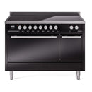 ILVE Professional Plus II 48-Inch 3.5 + 1.52 Cu. Ft. Induction Range with 6 Elements and Solid Door Oven in Glossy Black (UPI486QMPBK)