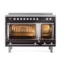 ILVE Professional Plus II 48-Inch 3.5 + 1.52 Cu. Ft. Induction Range with 6 Elements and Solid Door Oven in Glossy Black (UPI486QMPBK)