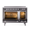 ILVE Professional Plus II 48-Inch 3.5 + 1.52 Cu. Ft. Induction Range with 6 Elements and Solid Door Oven in Matte Graphite (UPI486QMPMG)