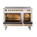 ILVE 48-Inch Nostalgie II Induction Range with Solid Door Oven in Antique White with Brass Trim (UPI486QNMPAWG)