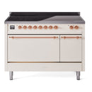 ILVE 48-Inch Nostalgie II Induction Range with Solid Door Oven in Antique White with Copper Trim (UPI486QNMPAWP)