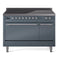 ILVE 48-Inch Nostalgie II Induction Range with Solid Door Oven in Blue Grey with Chrome Trim (UPI486QNMPBGC)