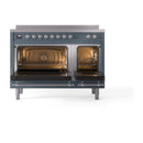 ILVE 48-Inch Nostalgie II Induction Range with Solid Door Oven in Blue Grey with Chrome Trim (UPI486QNMPBGC)
