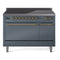 ILVE 48-Inch Nostalgie II Induction Range with Solid Door Oven in Blue Grey with Brass Trim (UPI486QNMPBGG)
