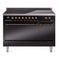 ILVE 48-Inch Nostalgie II Induction Range with Solid Door Oven in Glossy Black with Bronze Trim (UPI486QNMPBKB)