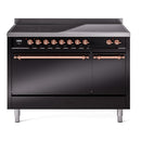 ILVE 48-Inch Nostalgie II Induction Range with Solid Door Oven in Glossy Black with Copper Trim (UPI486QNMPBKP)