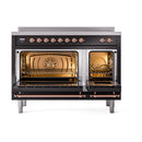 ILVE 48-Inch Nostalgie II Induction Range with Solid Door Oven in Glossy Black with Copper Trim (UPI486QNMPBKP)