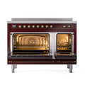 ILVE 48-Inch Nostalgie II Induction Range with Solid Door Oven in Burgundy with Bronze Trim (UPI486QNMPBUB)