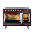ILVE 48-Inch Nostalgie II Induction Range with Solid Door Oven in Burgundy with Chrome Trim (UPI486QNMPBUC)