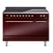 ILVE 48-Inch Nostalgie II Induction Range with Solid Door Oven in Burgundy with Copper Trim (UPI486QNMPBUP)