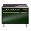 ILVE 48-Inch Nostalgie II Induction Range with Solid Door Oven in Emerald Green with Brass Trim (UPI486QNMPEGG)