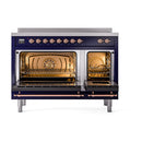 ILVE 48-Inch Nostalgie II Induction Range with Solid Door Oven in Midnight Blue with Copper Trim (UPI486QNMPMBP)