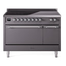 ILVE 48-Inch Nostalgie II Induction Range with Solid Door Oven in Matte Graphite with Chrome Trim (UPI486QNMPMGC)