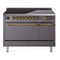 ILVE 48-Inch Nostalgie II Induction Range with Solid Door Oven in Matte Graphite with Brass Trim (UPI486QNMPMGG)