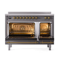 ILVE 48-Inch Nostalgie II Induction Range with Solid Door Oven in Matte Graphite with Brass Trim (UPI486QNMPMGG)