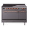 ILVE 48-Inch Nostalgie II Induction Range with Solid Door Oven in Matte Graphite with Copper Trim (UPI486QNMPMGP)