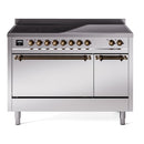 ILVE 48-Inch Nostalgie II Induction Range with Solid Door Oven in Stainless Steel with Bronze Trim (UPI486QNMPSSB)