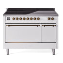 ILVE 48-Inch Nostalgie II Induction Range with Solid Door Oven in Stainless Steel with White with Bronze Trim (UPI486QNMPWHB)
