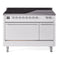 ILVE 48-Inch Nostalgie II Induction Range with Solid Door Oven in Stainless Steel with White with Chrome Trim (UPI486QNMPWHC)