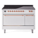 ILVE 48-Inch Nostalgie II Induction Range with Solid Door Oven in Stainless Steel with White with Copper Trim (UPI486QNMPWHP)