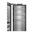 Stainless steel refrigerator fresh-food compartment with adjustable shelves and door bins