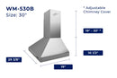Hauslane 30-Inch Convertible Wall Mount Range Hood in Stainless Steel (WM-530SS-30B)