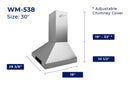 Hauslane 30-Inch Wall Mount Range Hood in Matte White, Convertible & Suitable for High Ceiling (WM-538WHT-30)