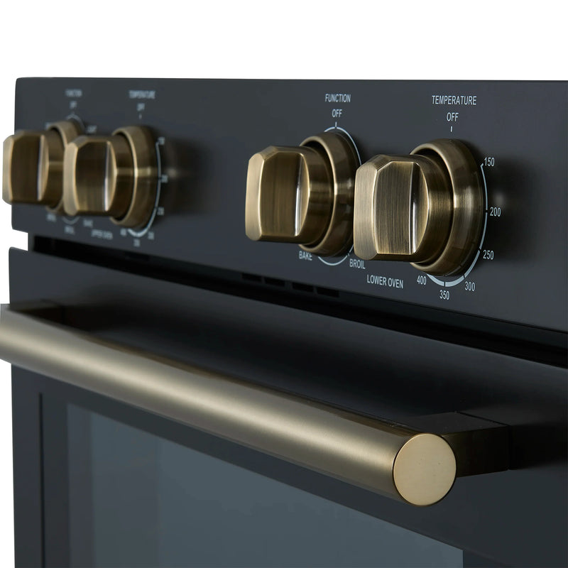 Forno Vomero 30-Inch Double Wall Oven with 10 cu.ft Total Capacity in Black with Antique Brass Handle (FBOEL1324-30BLK)