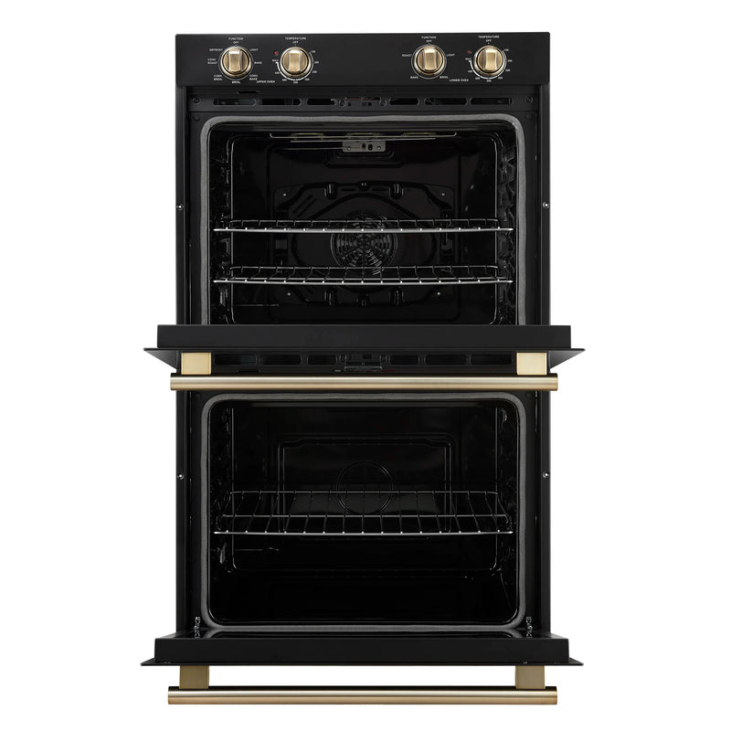 Forno Vomero 30-Inch Double Wall Oven with 10 cu.ft Total Capacity in Black with Antique Brass Handle (FBOEL1324-30BLK)