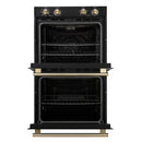 Forno 2-Piece Appliance Package - 30-Inch Vomero Double Wall Oven & 30-Inch Microwave Oven in Black with Antique Brass Handle