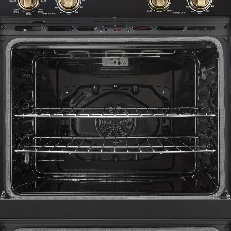 Forno Vomero 30-Inch Double Wall Oven with 10 cu.ft Total Capacity in Black with Antique Brass Handle (FBOEL1324-30BLK)