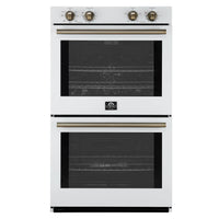 Forno Vomero 30-Inch Double Wall Oven with 10 cu.ft Total Capacity in White with Antique Brass Handle (FBOEL1324-30WHT)